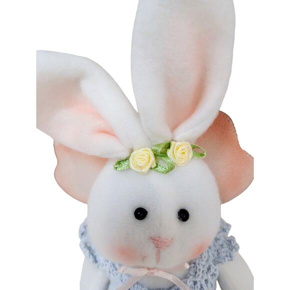 EASTER Rabbit GIRL BUNNY 11" Blue Crochet Dress Decoration Room Decor Whymsical - Picture 6 of 14